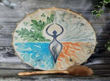 Tree Of Life Decoration Design Hand Drum With Drum Stick, Instrumental Shaman Alchemy Moon Drum, V1192-AZ-W-15233