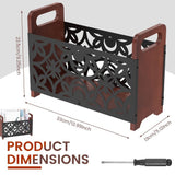 Wood Magazine Rack with Metal Wire Basket and Handle, Farmhouse Magazine Holder Organizer for Coffee V1192-AZ-W-21688