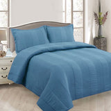 Lewis Blue 3 Pce Lightly Quilted Polyester Cotton Coverlet Set Queen V442-STT-COVERLET-LEWIS-BLUE-QS