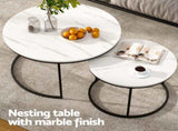 Artiss Nesting Coffee Table Set of 2 Marble Effect FUR-V-COF-01-MBWH