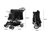 PaWz 4 Wheels Pet Stroller Dog Cat Cage Black ST1002-BK_NZ