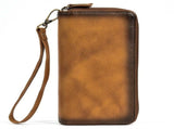 Vegetable Tanned Distressed Top Grain Leather Double Zip Long Wallet, Vintage Genuine Leather V1232-SNB-NS-004
