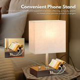 Gominimo Bedside Lamp Vintage 3 Dimmable Light Table Desk with Phone Stand Linen V227-3720402141060
