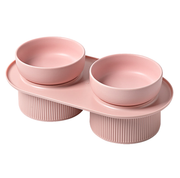 Ribbed Ceramic Double Pet Bowl 3pc Set - Pink V678-P1003