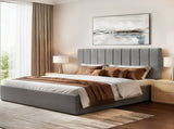 Artiss King Bed Frame with Storage Grey Velvet Headboard Gas Lift Platform Base BFRAME-E-TOKI-VELA-K-GY-AB