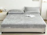 Light Gray Plush Crystal Velvet Fitted Sheet - Ultra Soft, Warm & Thick for Winter V888-ELOSUNG31117