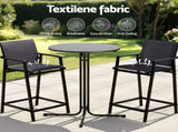 Gardeon 3PC Outdoor Bar Set Stools Dining Chairs Table Patio Furniture Bistro Set Steel Black ODF-BARSET-3TEX-BK