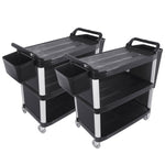 SOGA 2X 3 Tier Covered Food Trolley Food Waste Cart Storage Mechanic Kitchen with Bins FOODCART1515WITHBINSX2