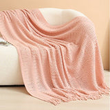 Pink Elegant Openwork Knitted Throw with Tassels - 127x180cm Large Decorative Soft Sofa V888-ELOSUNG48988
