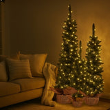 Christabelle Set of 3 Pre-Lit Christmas Trees Green Pine LED Lights Hessian Base Individual Plu 112_HZGB3