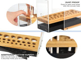 31 Holes Acrylic Bamboo Brush Holder Organiser Beauty Cosmetic Display Stand with Leather Drawer V178-13624