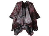 Warm Outerwear Knit Poncho, Realistic Landscape Graphic, Rich Black Red Tones V1221-XM-LB2130-ZS57