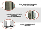 2-Piece Black Wavy Steel Bookend Set, Modern Book and Magazine Supports V1188-MS-731-065