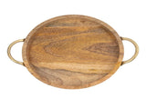 Handcrafted Mango Wood Round Tray W Handles 34cm V637-59089TRA