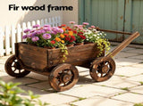 Gardeon Wooden Planter Cart Garden Decor Plant Stand Flower Fir Wood Wagon Wheels L GD-GC-L-CC