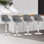 Artiss 4x Bar Stools Leather Padded Gas Lift Grey BA-K-704-GYX4