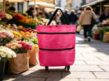 2-in-1 Foldable Shopping Cart with Wheels,Lightweight Oxford Cloth Rolling Tote Bag,Portable Grocery V1369-AZ3-W-14910