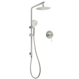 WELS Brushed Nickel Dual Shower Set Sliding Rail Arm 8" Round Head Handheld Mixer V1233-S4902BNHR002M4CNKSR108NKRD201N