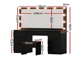 Artiss Dressing Table Vanity Desk Set Stool 12 Led Bulbs Black FURNI-N-DRESS02-LED-BK-AB