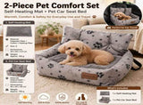 Winter Pet Warmth Bundle - Grey Self Heating Mat 36x50cm & Grey Paw print pattern Pet Car Booster V888-ELOSUNG53922