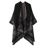 Relaxed Fit Faux Cashmere Outfit Shawl, Cute Forest Deer Motif, Muted Black Grey V1221-XM-LB2132-ZS57