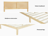 Artiss Bed Frame Double Size with Rattan Headboard Wooden Bed Base BRUNO WBED-BRUNO-RIBO-D-WD