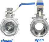 2Pcs 316 Stainless Steel 1.5" Full Port Ball Valve with Heavy Duty Blue Vinyl Insulation Handle, NPT V1258-DP02-WO-403