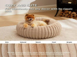 Calming Donut Pet Bed - Faux Rabbit Fur Soft Warm Round Cat Dog Bed - Plush Cozy Cuddler for Small V1258-DROP002-PETBED-01-BGE-XL