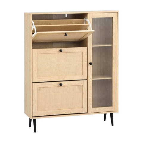 Artiss Shoe Rack Cabinet 3 Flip-out Drawers Pine FURNI-C-SHOE-01-RAT-WD-AB