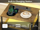 Black and Brown Nightstand with LED Light, Charging Station, and Storage - 60x40cm V178-59300