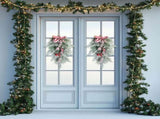 2 PCS 20 Christmas Candy Cane Frosted Pine Needle Teardrop Swag Wreath for Front Door, Xmas Swag V1258-DP02-C-2708