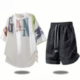 Men's Oversized T-shirt and Shorts Set for Summer Casual Daily Wear, Gym, Beach, and Street Style, V1107-CS-OLGPFGG40