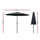 Instahut 2.7m Outdoor Umbrella w/Base Pole Stand Garden Beach Black UMB-POLE-27-TIL-BK