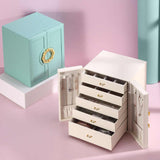 White Elegant 5-Layer Large Capacity Jewelry Storage Box with Dual Opening Doors - Perfect for V888-ELOSUNG13847