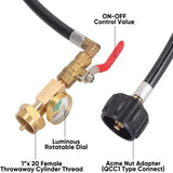 Propane Refill Adapter Hose with Gauge and Control Valves, for 1 LB Tanks, QCC1 Adapter for Camping, V1192-AZ-W-30127