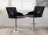 Luxury Black Velvet Swivel Bar Stool With Lion Knocker & Cross Stitch High Back V767-XJJ613-BK-G1