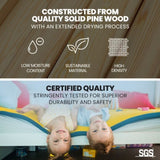 Kingston Slumber Single Over Double Wooden Bunk Bed Frame, Triple Solid Pine 2-in-1 Modular Design, V219-BEDDBBKS12WA