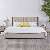 Queen 4 Pcs Bedroom Suite with Tallboy Fabric Upholstery MDF Combination of Champagne and Black V43-BDS-MAXL-4PC-TBY