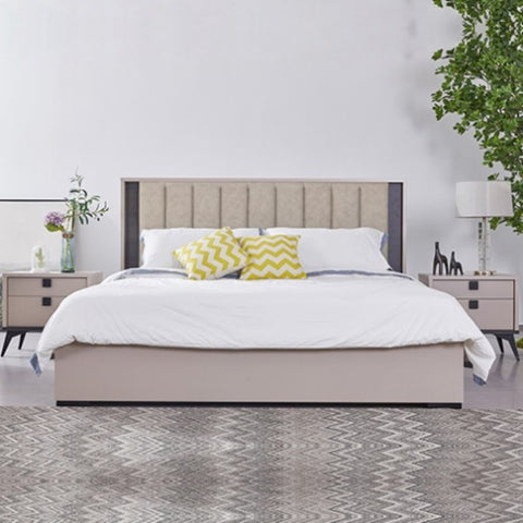 Queen Bed Frame Fabric Upholstery MDF LED Headboard in Champagne Colour V43-BED-MAXL-Q