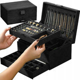 Black Jewelry Box with Key Lock and Multiple Compartments Blackyux V1188-YU108C-06545-1