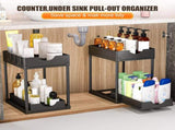 CARLA HOME 2 Pack Under Sink Organizer with Pull-Out Basket and Hooks for Bathroom & Kitchen LSB-36318