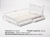 Artiss Bed Frame King Single Size Wooden with 2 Storage Drawers White WBED-D-S1-107-DRAW