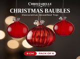 Christabelle 6 Red Glass Christmas Baubles Jewelled Top 8cm Xmas Tree Decorations Hanging Ornam 112_YAN411