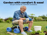 Gardeon Garden Cart Seat with Wheels, Rolling Work Stool with Tool Storage Tray, 440lbs GCT-SEAT-200KG-BL