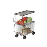 Movable Iron Storage Shelf 2 Layer Tier Drying Mesh Basket Metal Rack with Wheels Storing Fruit V1294-YM0901-H30831K