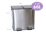 Stainless Steel Dual Compartment Pedal Operation Rubbish Bin V196-SB80