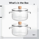 2 Pcs Borosilicate Glass Simmer Pot, 60 oz / 1800 ml, with Wooden Lid, Heat-Resistant Cooking Pot, V1370-AZ4-15831
