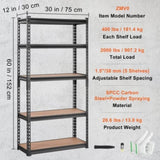 VEVOR Storage Shelving Unit, 5-Tier Adjustable, 907 kg Capacity, Heavy Duty Garage Shelves Metal V952-SXHJC12DX30WXTUZMV0