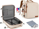 Beige Large Capacity Backpack with USB Charging Port and Waterproof Fabric for Travel Work and Daily V888-ELOSUNG43814
