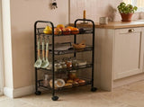 CARLA HOME 4 Tier Rolling Kitchen Trolley Cart - Metal Mesh - Black - Basic - Steel V178-36465